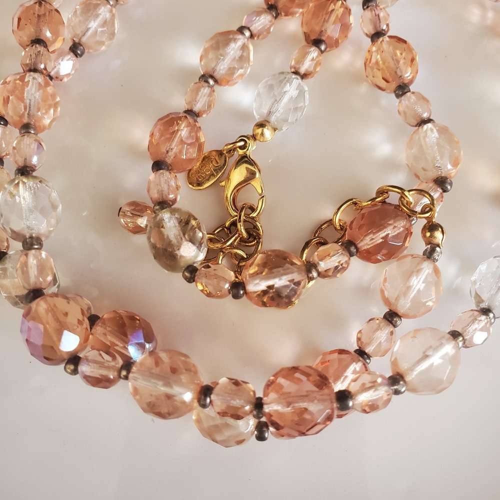 VTG Joan Rivers Pink Czech Glass AB Beaded Necklace Faceted Gold Tone Signed - Picture 5 of 7